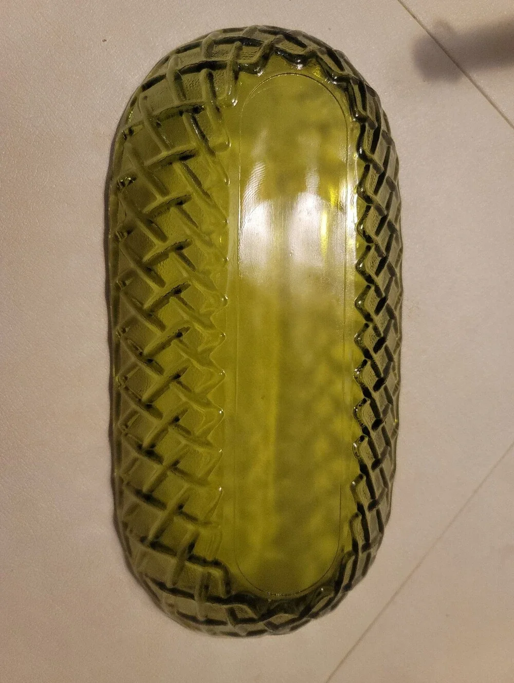 Vintage Indiana Glass Avocado Green Celery Relish Dish Basketweave MCM